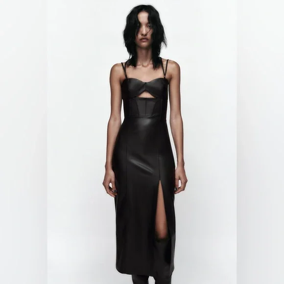 ZARA TOPSTITCHED FAUX LEATHER DRESS